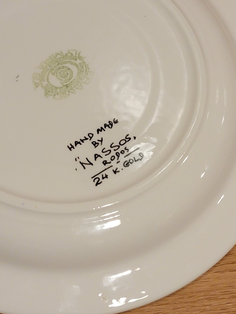 Nassos Rodos Plate Hand Painted Decorative Plate Flowers Butterflies 24 K Gold - Picture 6 of 8